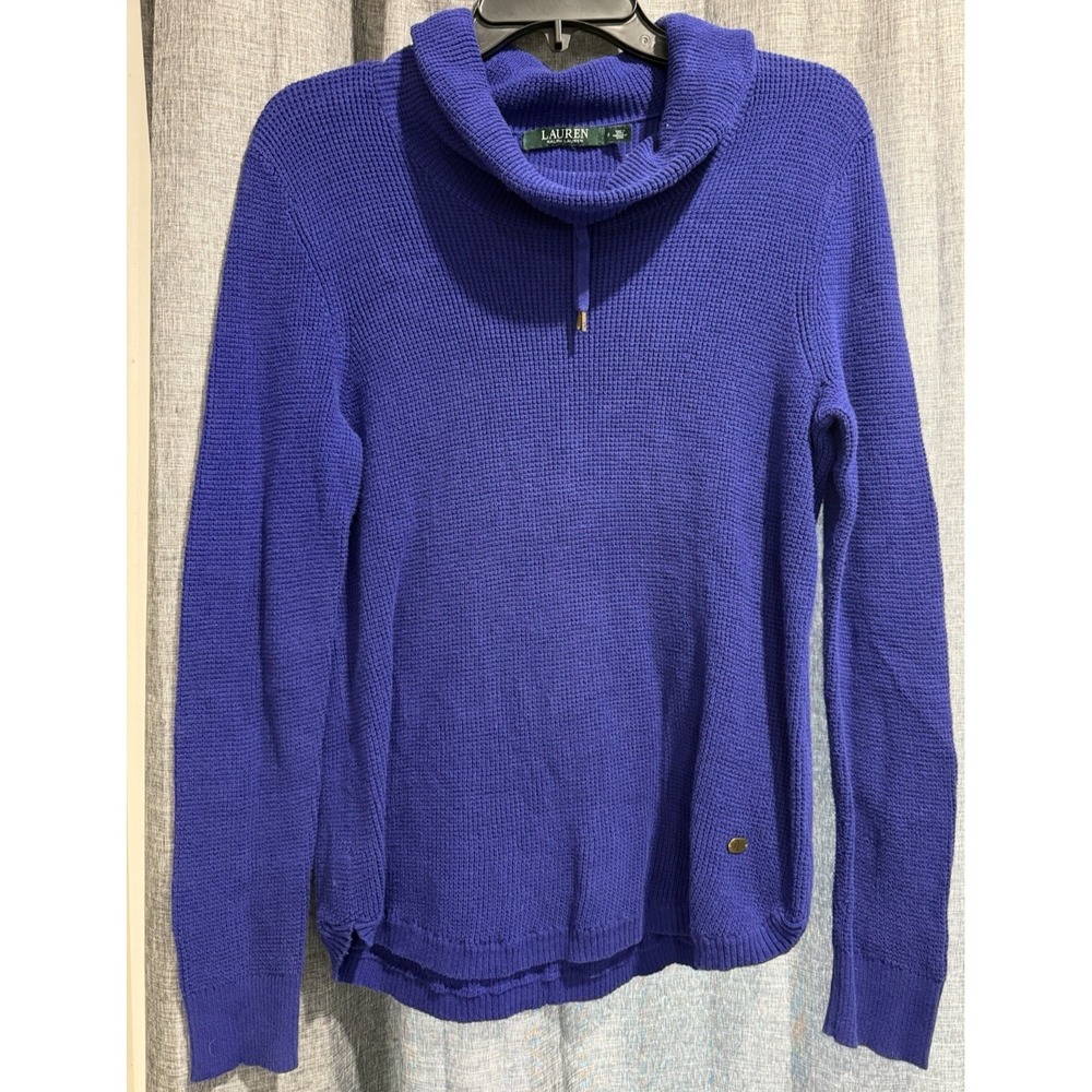 Lauren Ralph Lauren Purple Womens Size M Long sleeve Tie Neck Sweater LOGO EUC
